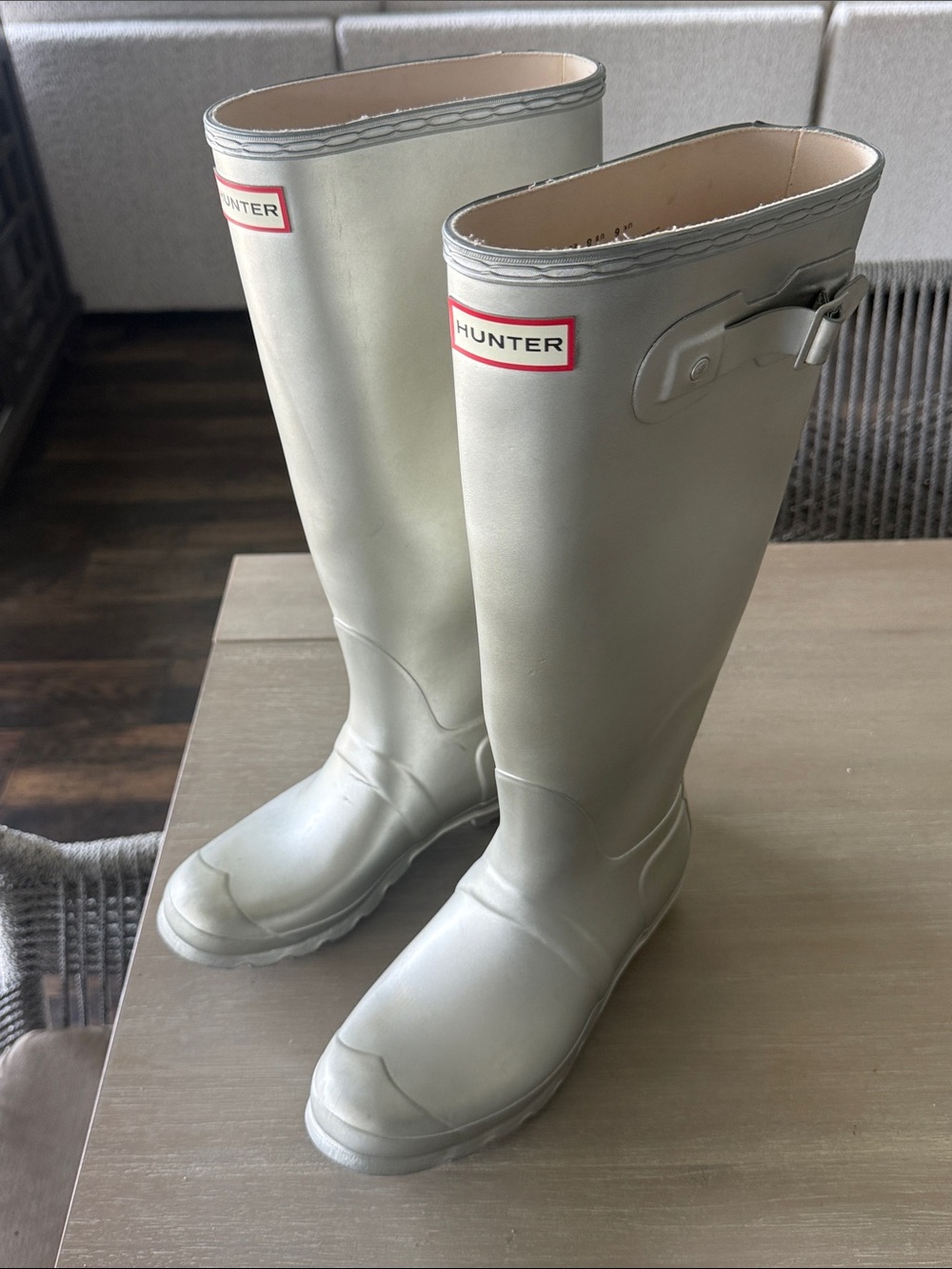 Hunter Tall Rain Boots in Silver Women’s 8